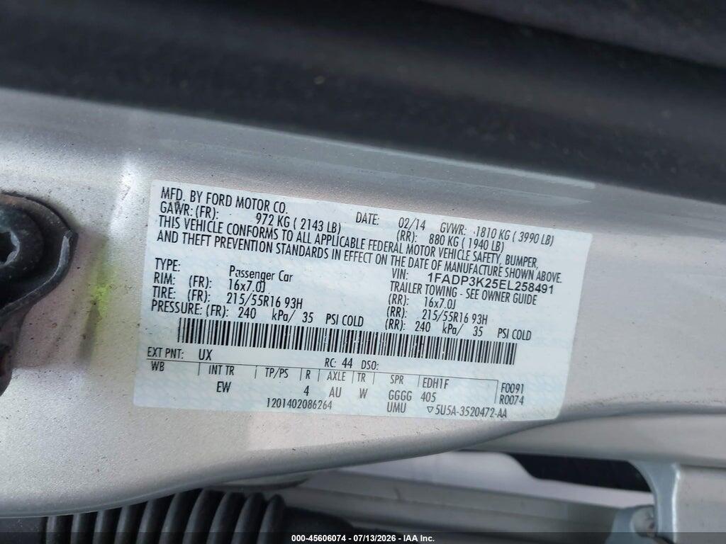 1FADP3K25EL258491 2014 FORD FOCUS photo no. 9