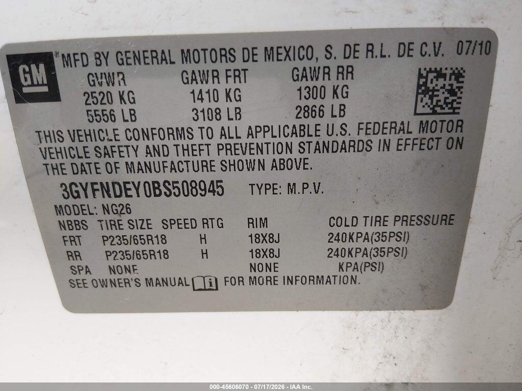 3GYFNDEY0BS508945 2011 CADILLAC SRX photo no. 9