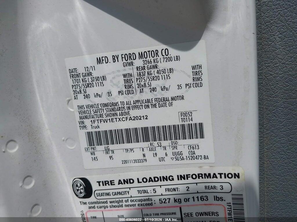 1FTFW1ETXCFA20212 2012 FORD F-150 photo no. 9