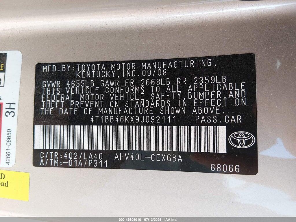 4T1BB46KX9U092111 2009 TOYOTA CAMRY HYBRID photo no. 9