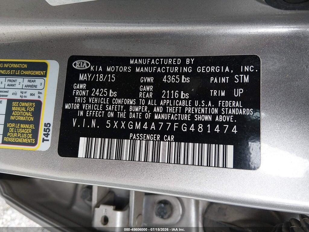 5XXGM4A77FG481474 2015 KIA OPTIMA photo no. 9