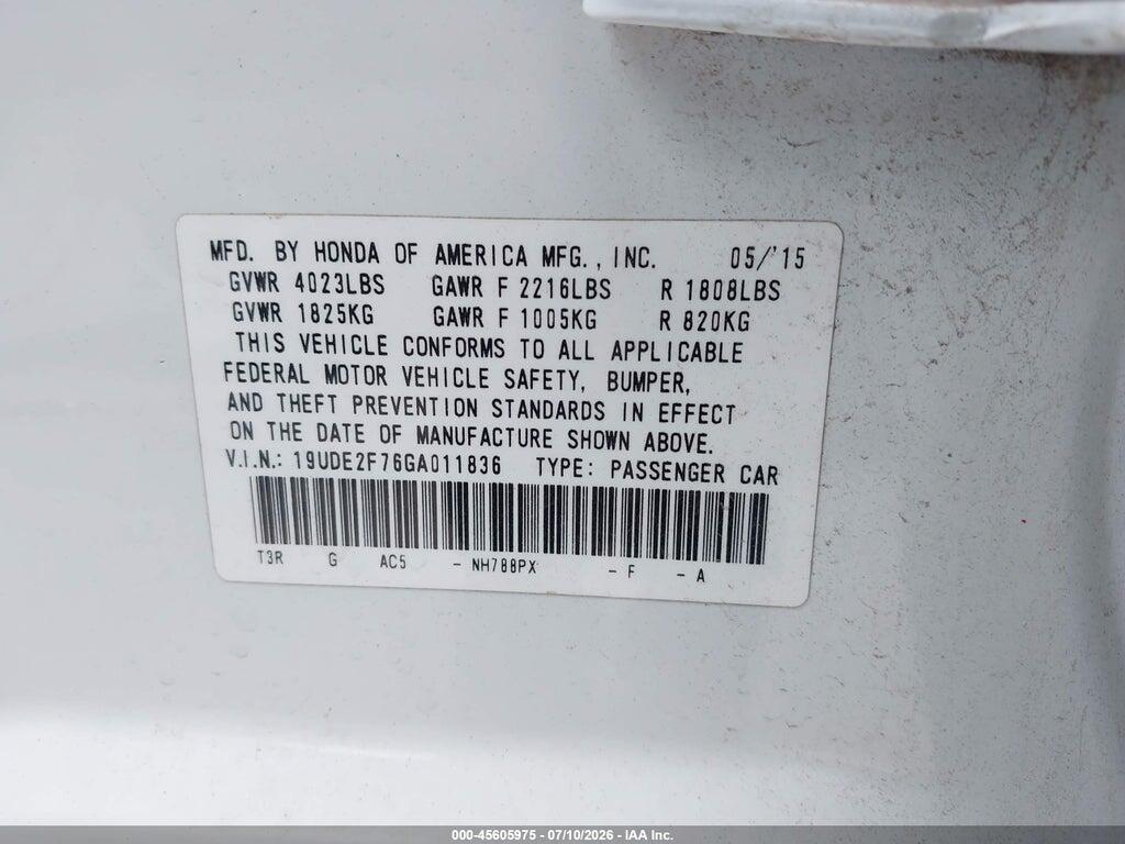 19UDE2F76GA011836 2016 ACURA ILX photo no. 9