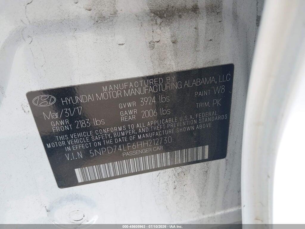 5NPD74LF6HH212730 2017 HYUNDAI ELANTRA photo no. 9