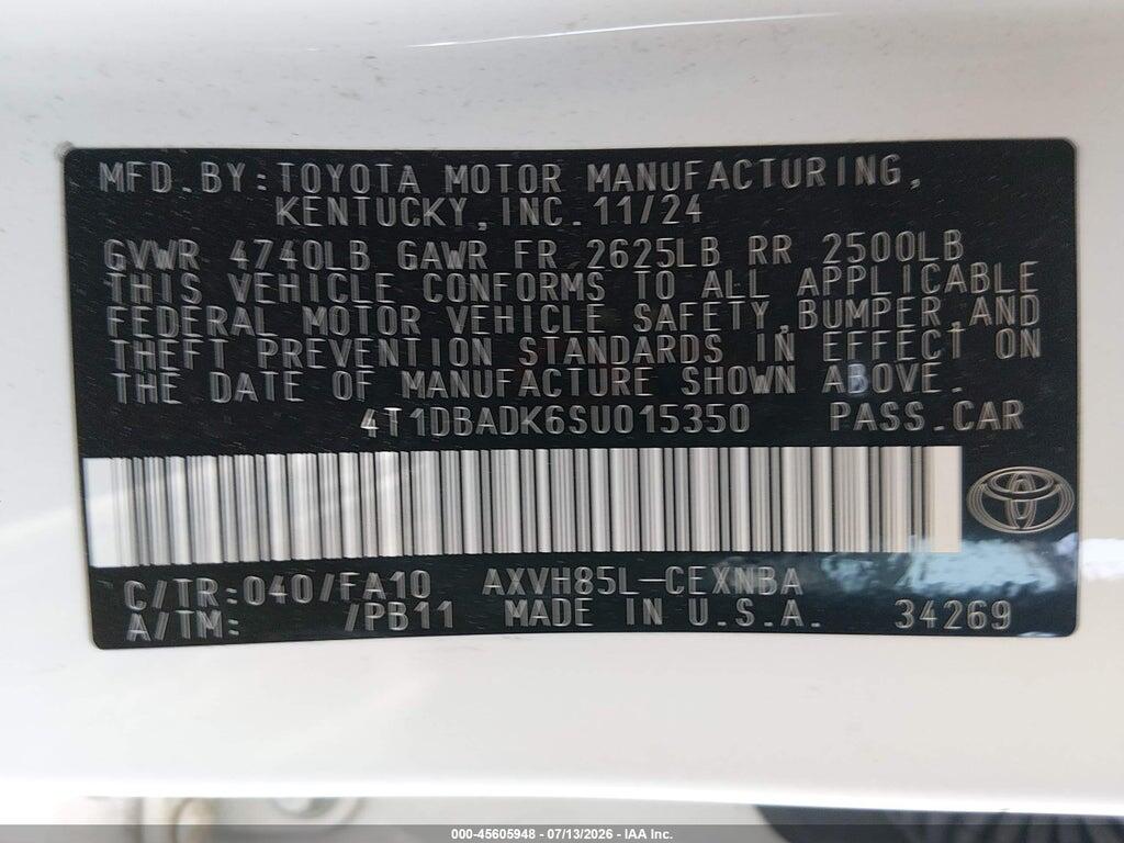 4T1DBADK6SU015350 2025 TOYOTA CAMRY photo no. 9