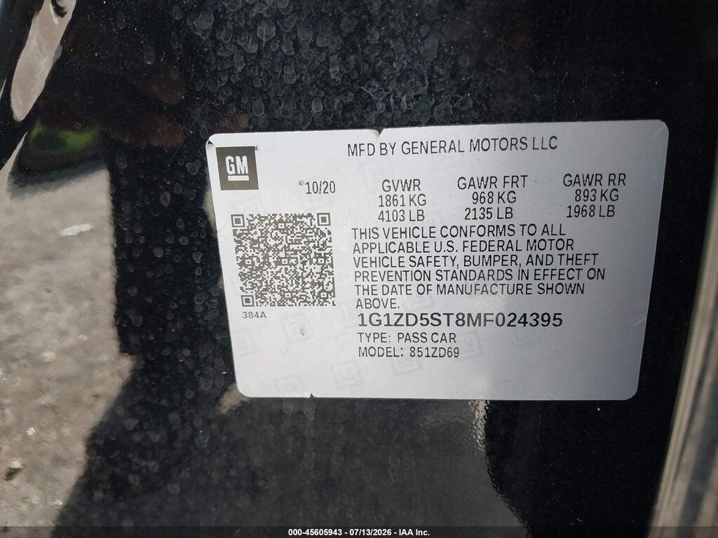 1G1ZD5ST8MF024395 2021 CHEVROLET MALIBU photo no. 9