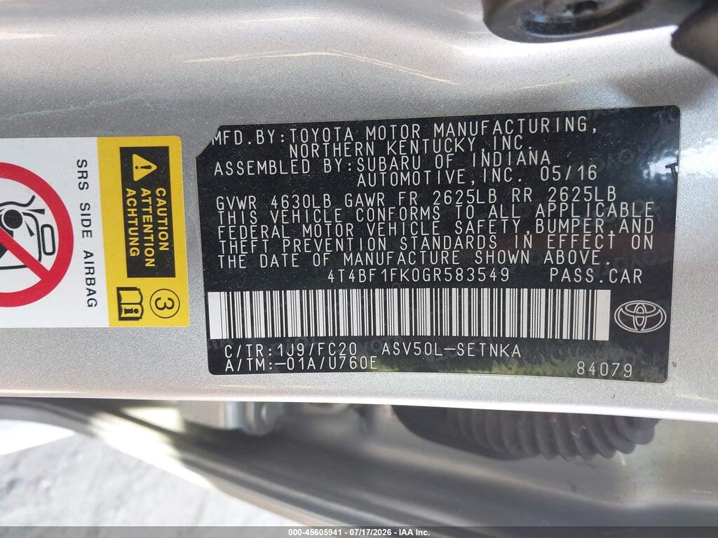 4T4BF1FK0GR583549 2016 TOYOTA CAMRY photo no. 9