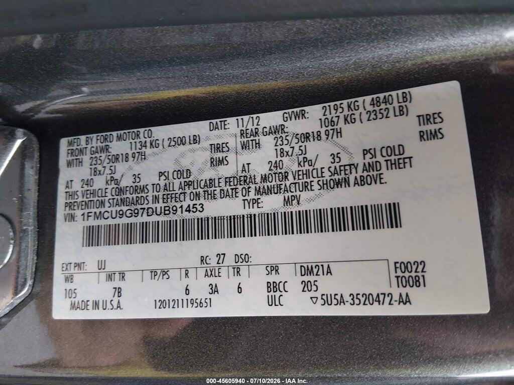 1FMCU9G97DUB91453 2013 FORD ESCAPE photo no. 9