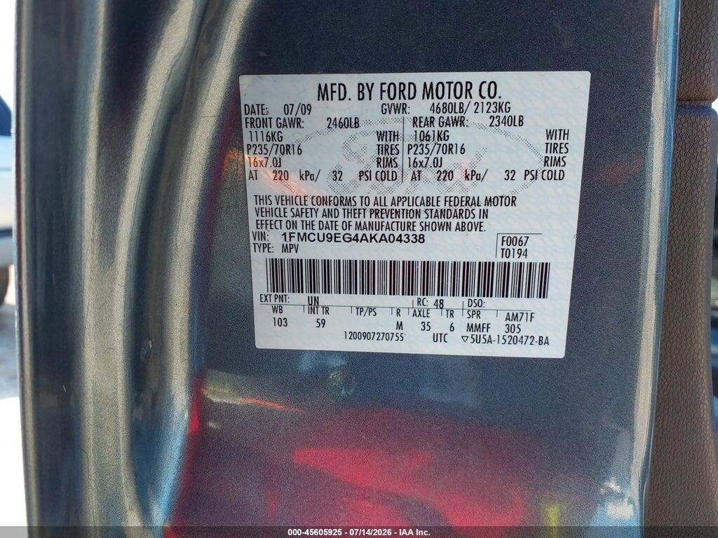 1FMCU9EG4AKA04338 2010 FORD ESCAPE photo no. 9