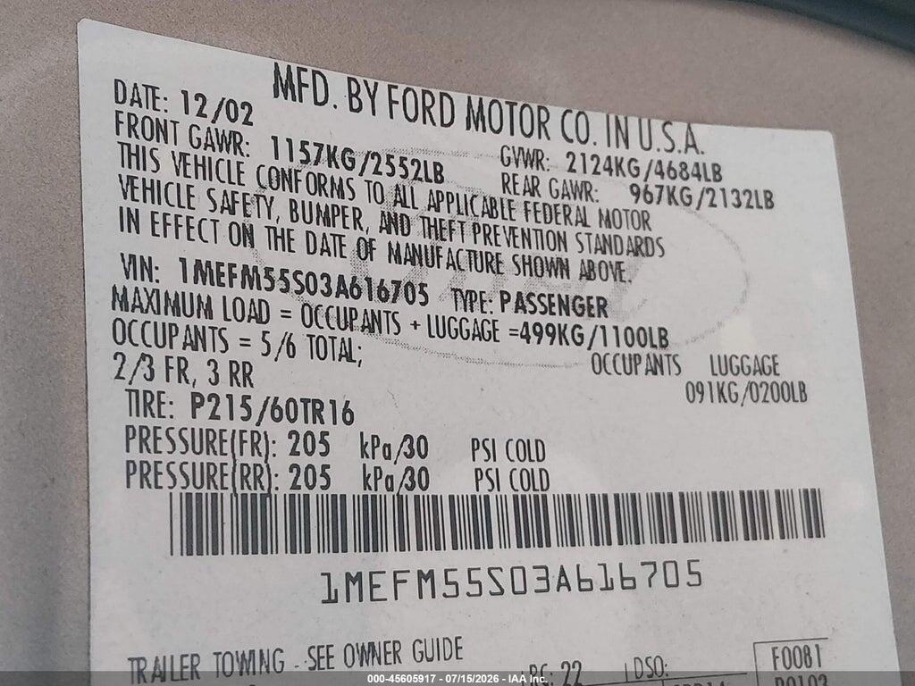 1MEFM55S03A616705 2003 MERCURY SABLE photo no. 9