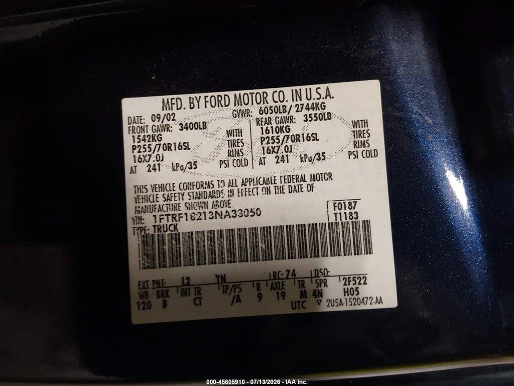 1FTRF18213NA33050 2003 FORD F-150 photo no. 9