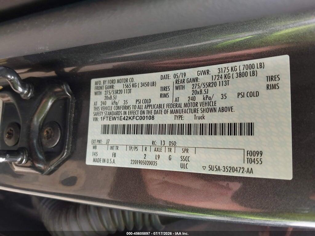1FTEW1E42KFC00108 2019 FORD F-150 photo no. 9