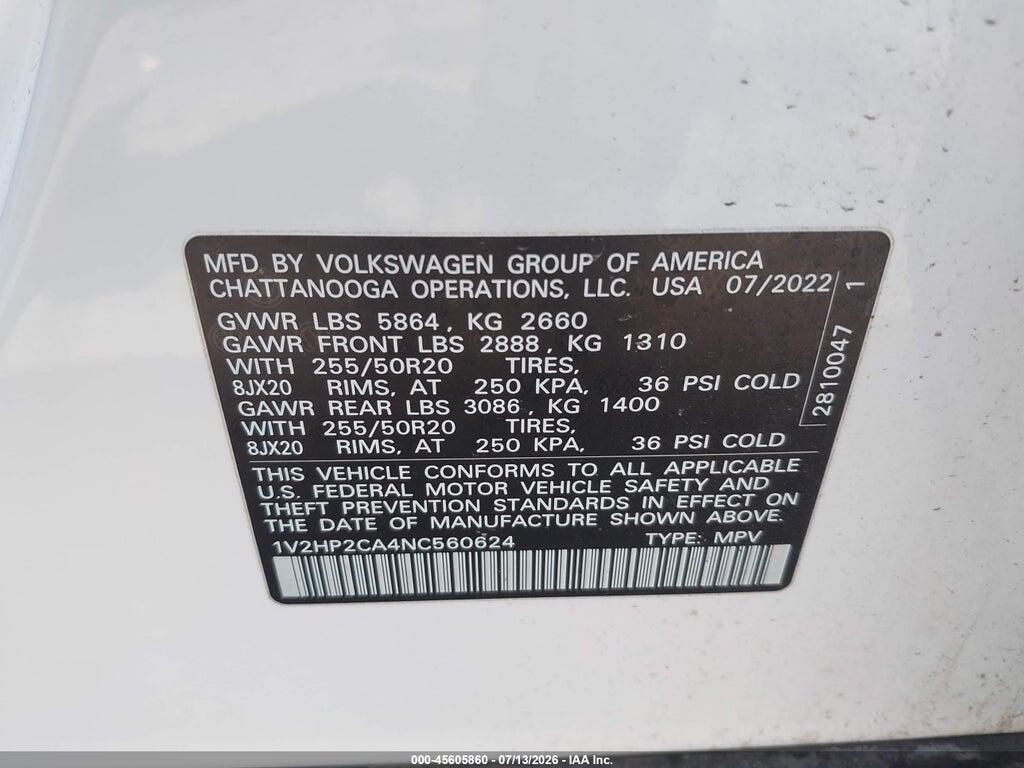 1V2HP2CA4NC560624 2022 VOLKSWAGEN ATLAS photo no. 9