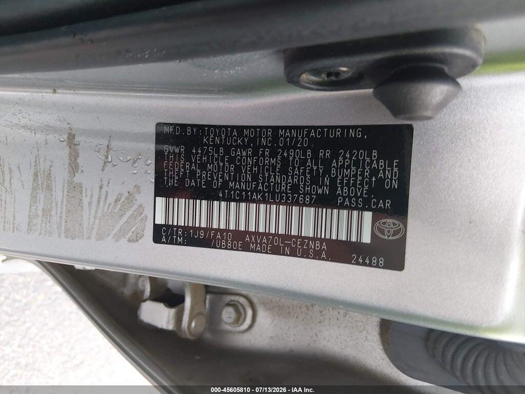 4T1C11AK1LU337687 2020 TOYOTA CAMRY photo no. 9