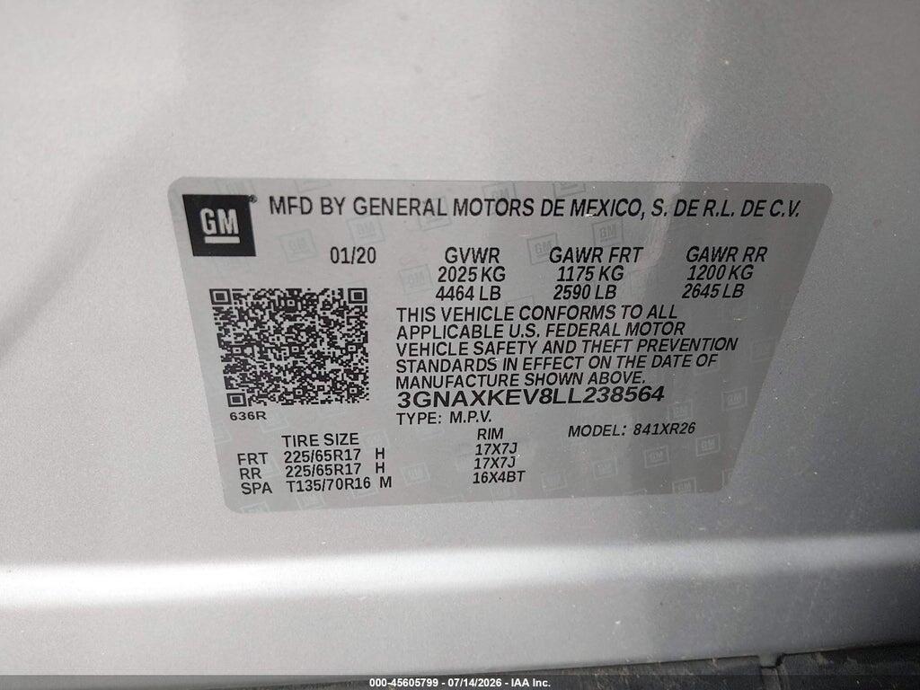 3GNAXKEV8LL238564 2020 CHEVROLET EQUINOX photo no. 9