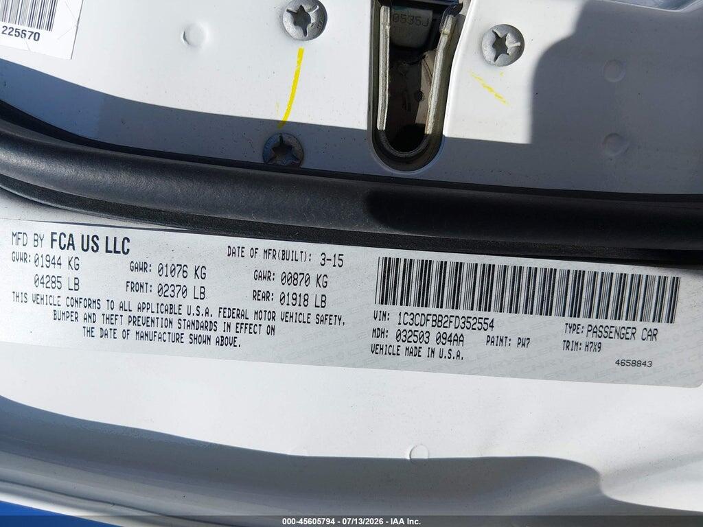 1C3CDFBB2FD352554 2015 DODGE DART photo no. 9