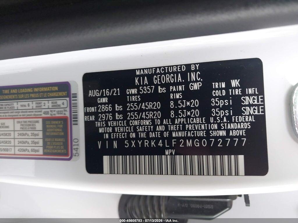 5XYRK4LF2MG072777 2021 KIA SORENTO photo no. 9