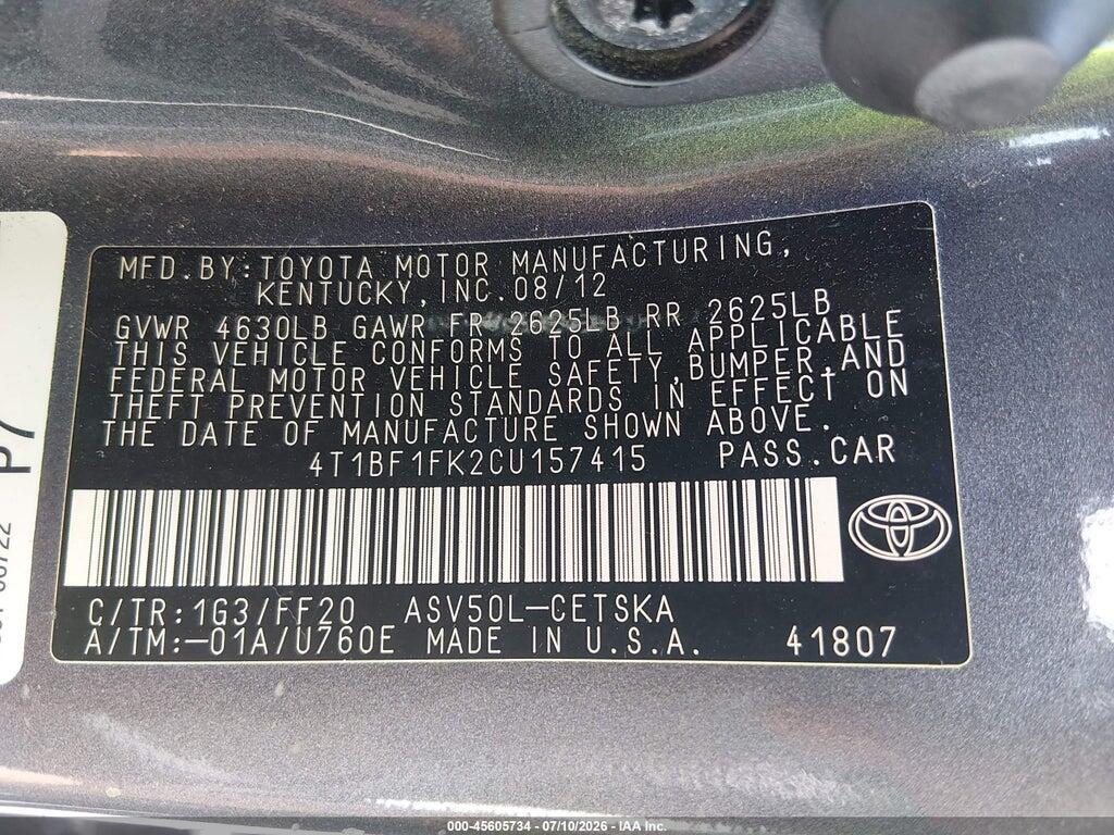 4T1BF1FK2CU157415 2012 TOYOTA CAMRY photo no. 9