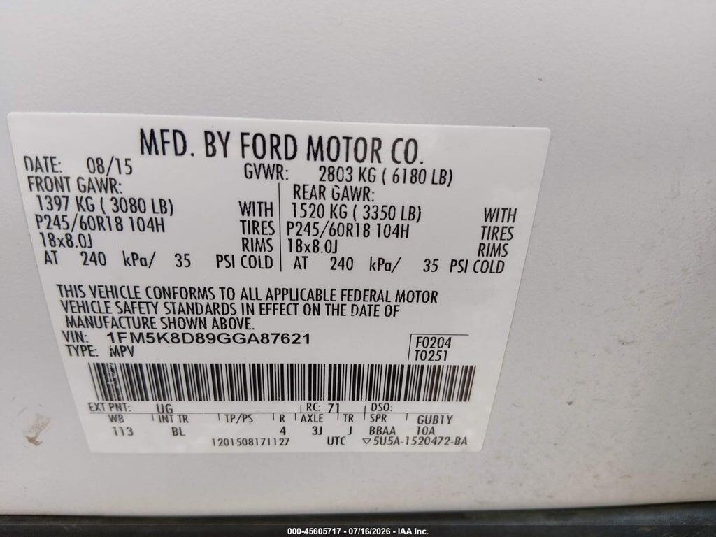 1FM5K8D89GGA87621 2016 FORD EXPLORER photo no. 7