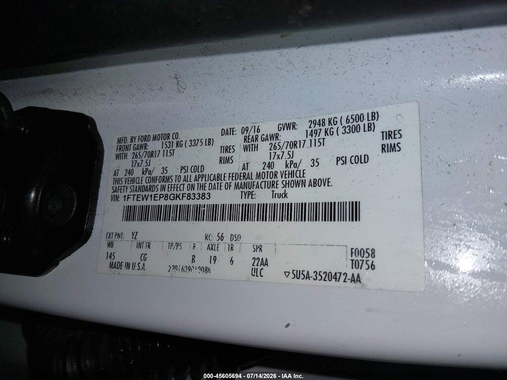 1FTEW1EP8GKF83383 2016 FORD F-150 photo no. 9