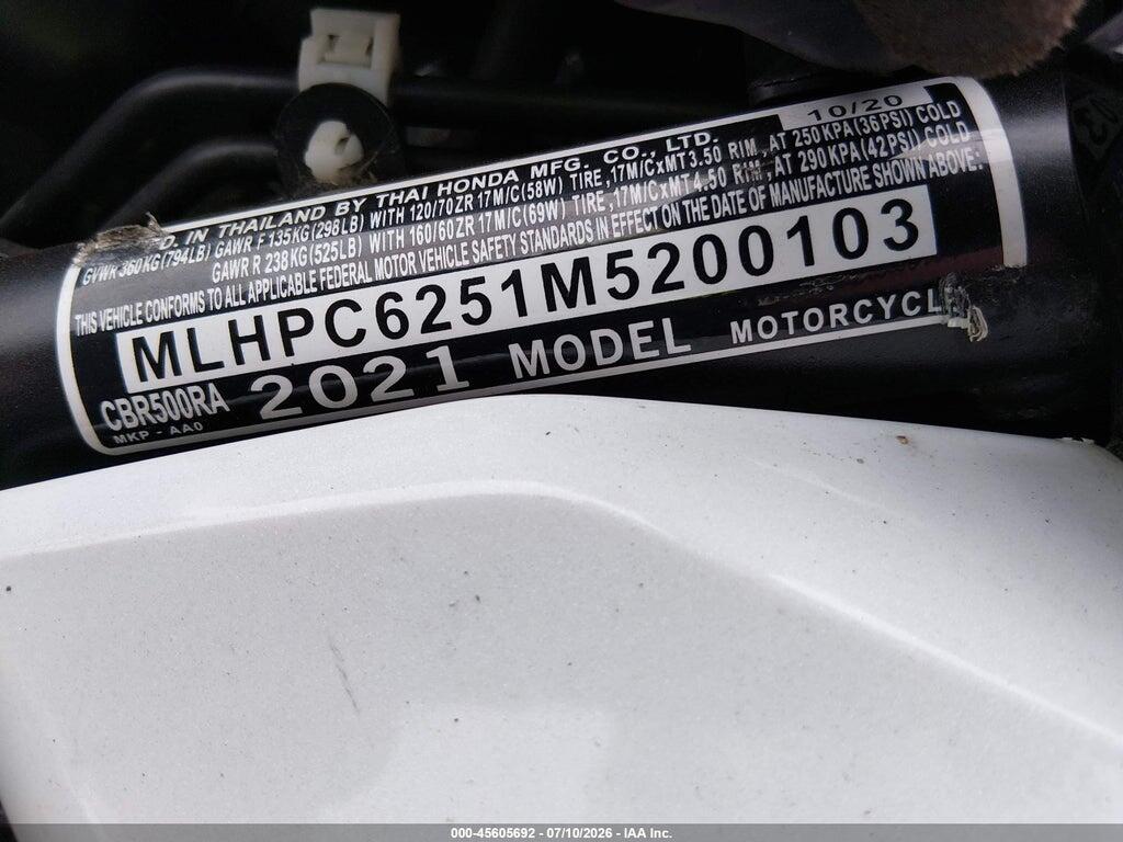 MLHPC6251M5200103 2021 HONDA CBR500 photo no. 10