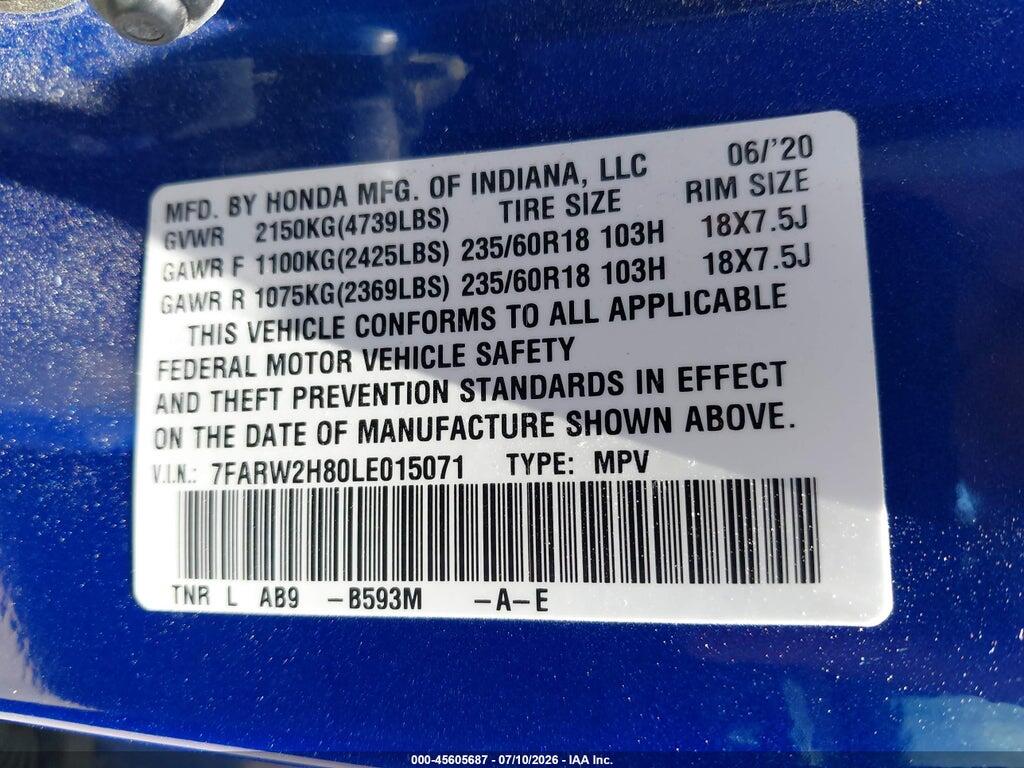 7FARW2H80LE015071 2020 HONDA CR-V photo no. 9