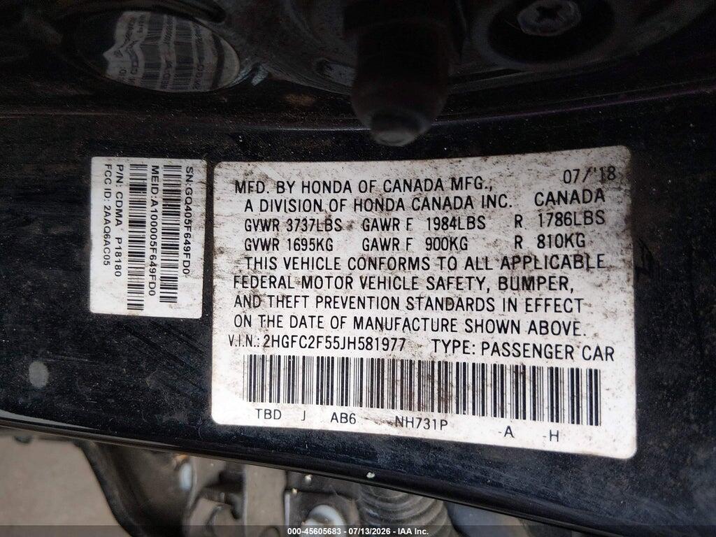 2HGFC2F55JH581977 2018 HONDA CIVIC photo no. 9