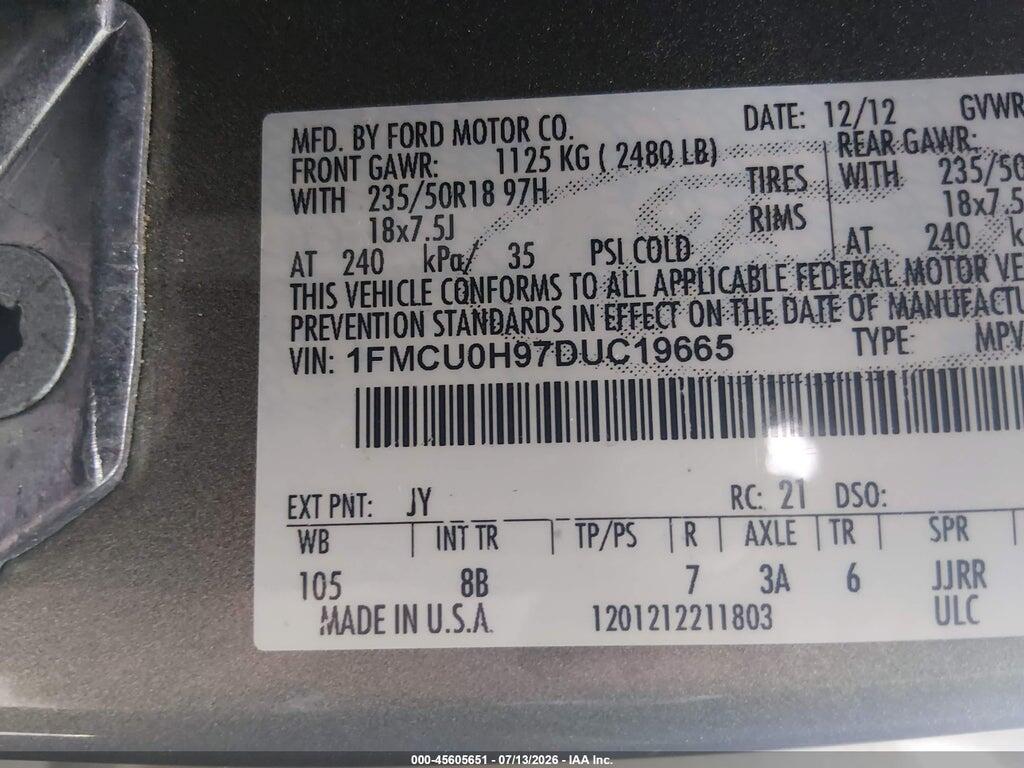1FMCU0H97DUC19665 2013 FORD ESCAPE photo no. 9