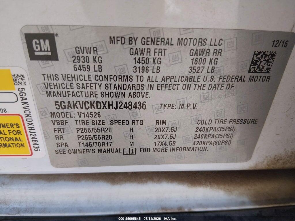 5GAKVCKDXHJ248436 2017 BUICK ENCLAVE photo no. 9