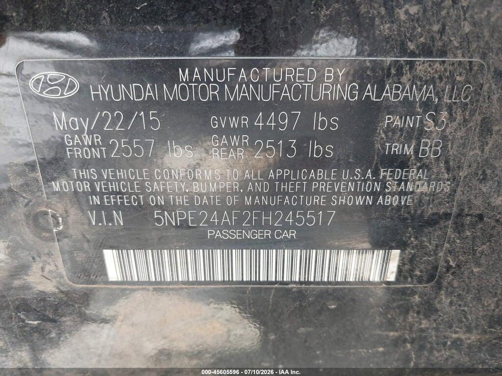 5NPE24AF2FH245517 2015 HYUNDAI SONATA photo no. 9