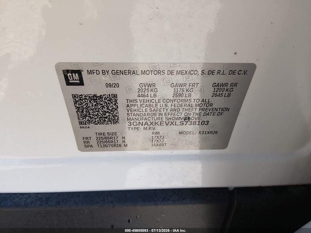 3GNAXKEVXLS738103 2020 CHEVROLET EQUINOX photo no. 9