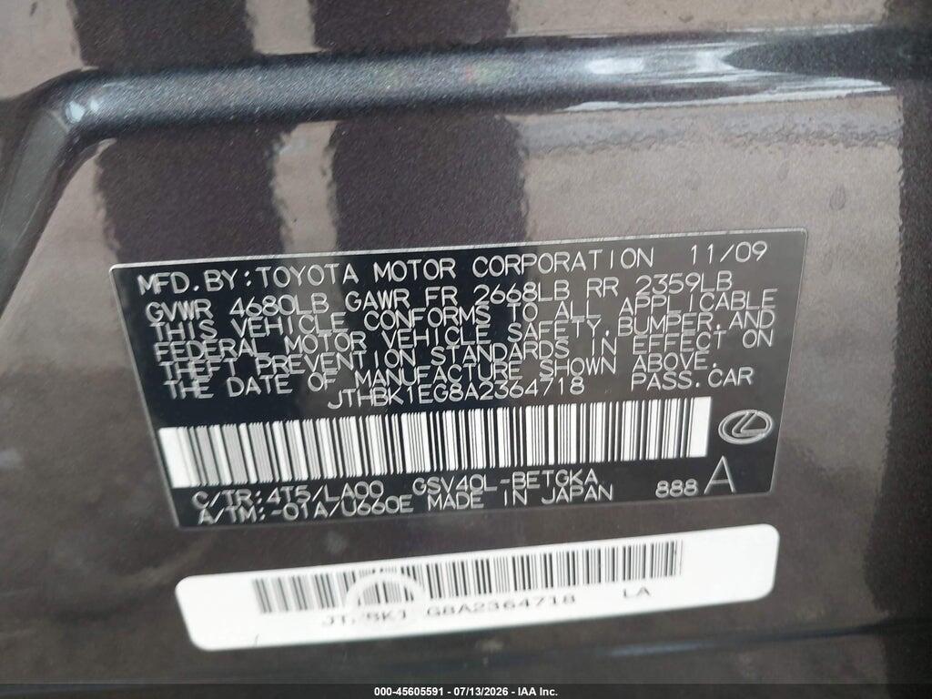 JTHBK1EG8A2364718 2010 LEXUS ES 350 photo no. 9