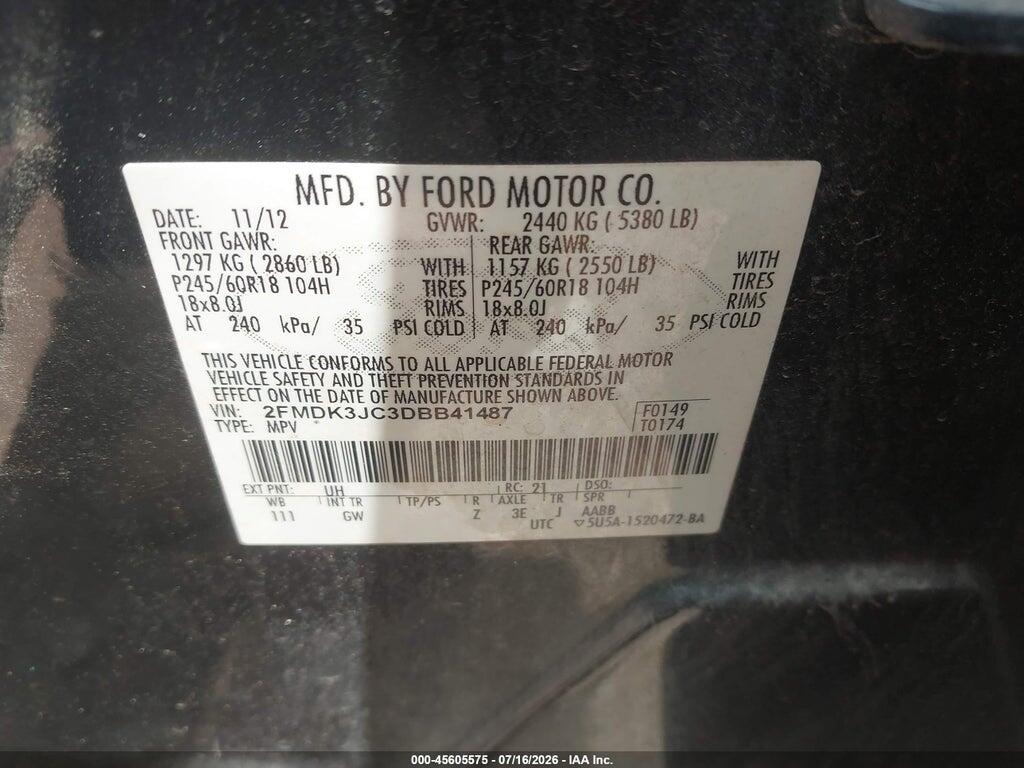 2FMDK3JC3DBB41487 2013 FORD EDGE photo no. 9