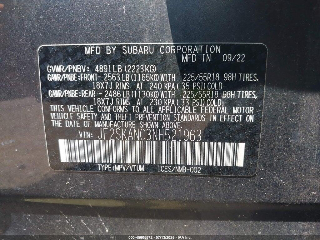 JF2SKANC3NH521963 2022 SUBARU FORESTER photo no. 9