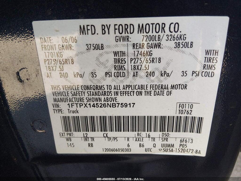 1FTPX14526NB75917 2006 FORD F-150 photo no. 9