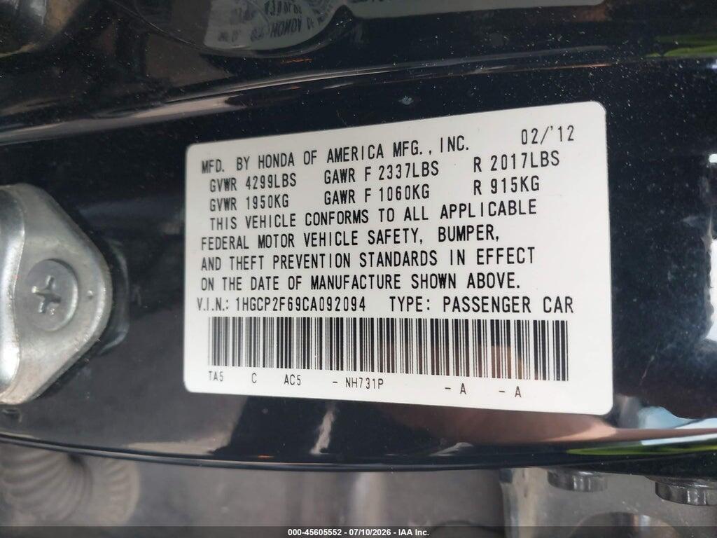 1HGCP2F69CA092094 2012 HONDA ACCORD photo no. 9