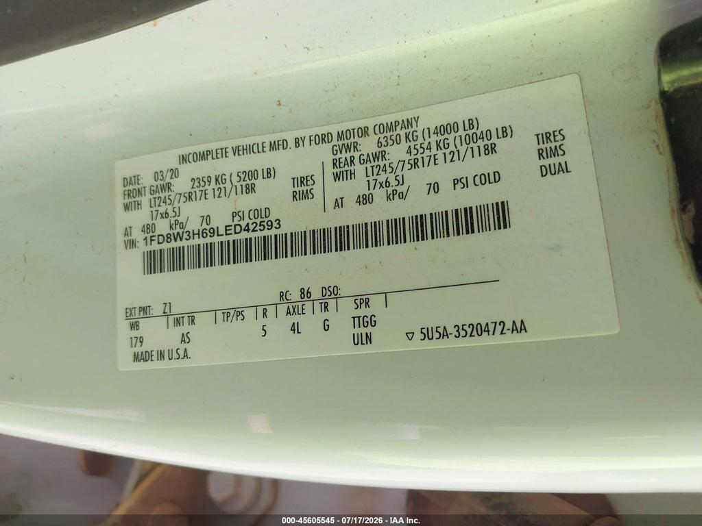 1FD8W3H69LED42593 2020 FORD F-350 CHASSIS photo no. 9