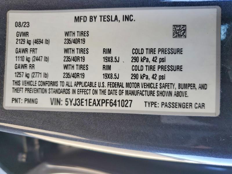 5YJ3E1EAXPF641027 2023 TESLA MODEL 3 photo no. 12