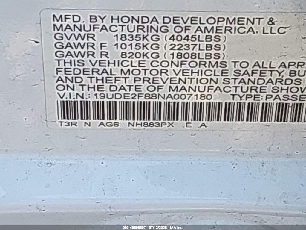 19UDE2F88NA007180 2022 ACURA ILX photo no. 9