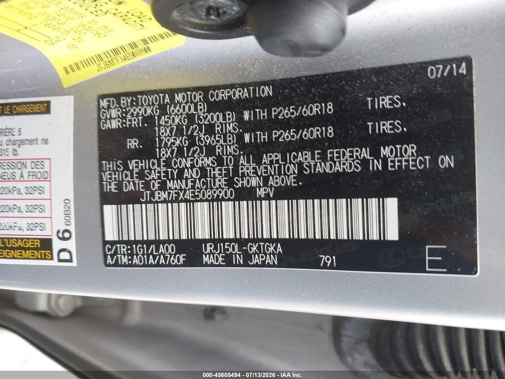 JTJBM7FX4E5089900 2014 LEXUS GX 460 photo no. 9