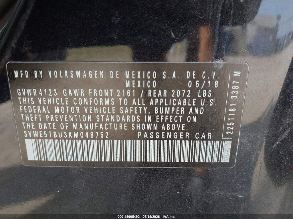 3VWE57BU3KM048752 2019 VOLKSWAGEN JETTA photo no. 9