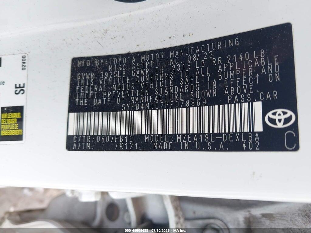 5YFB4MDE2PP078869 2023 TOYOTA COROLLA photo no. 9