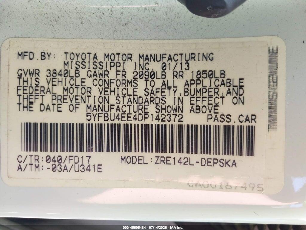 5YFBU4EE4DP142372 2013 TOYOTA COROLLA photo no. 9