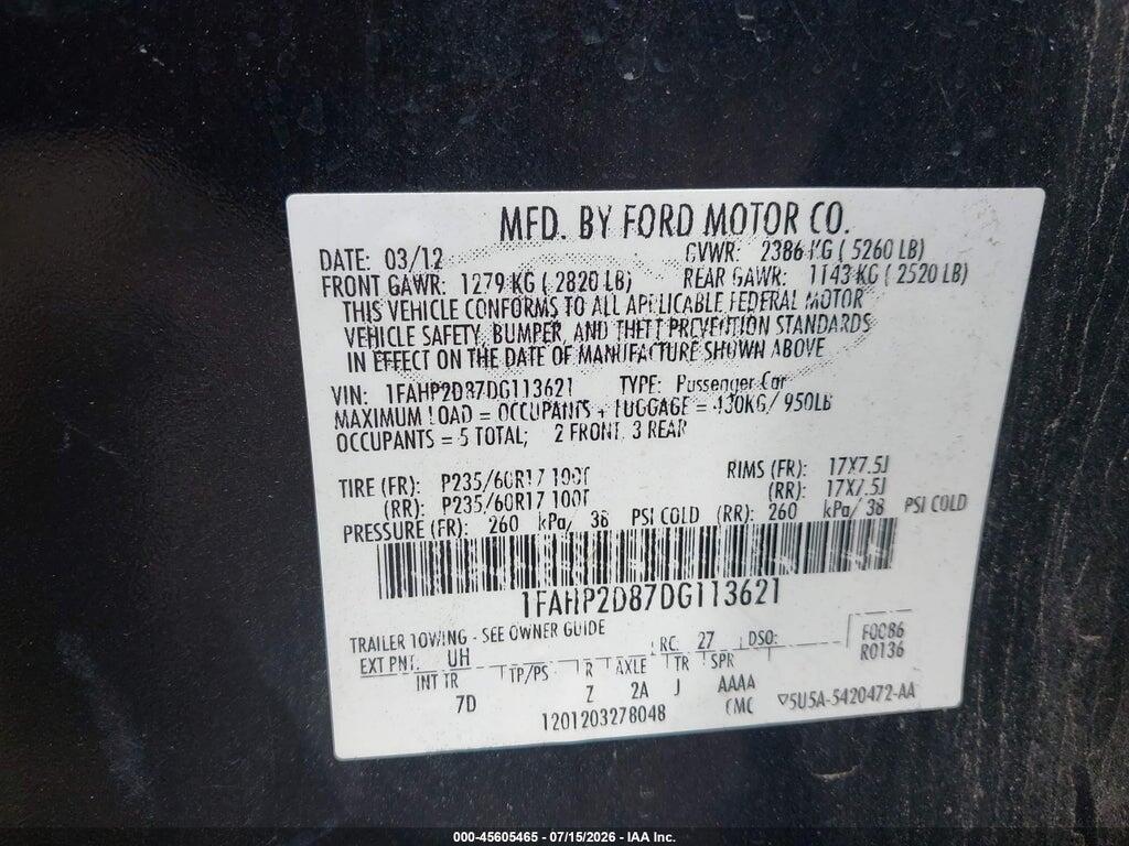 1FAHP2D87DG113621 2013 FORD TAURUS photo no. 9