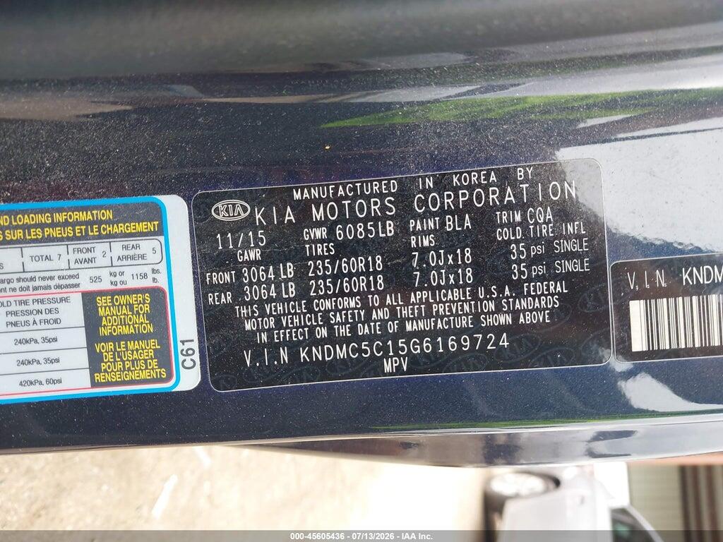 KNDMC5C15G6169724 2016 KIA SEDONA photo no. 9