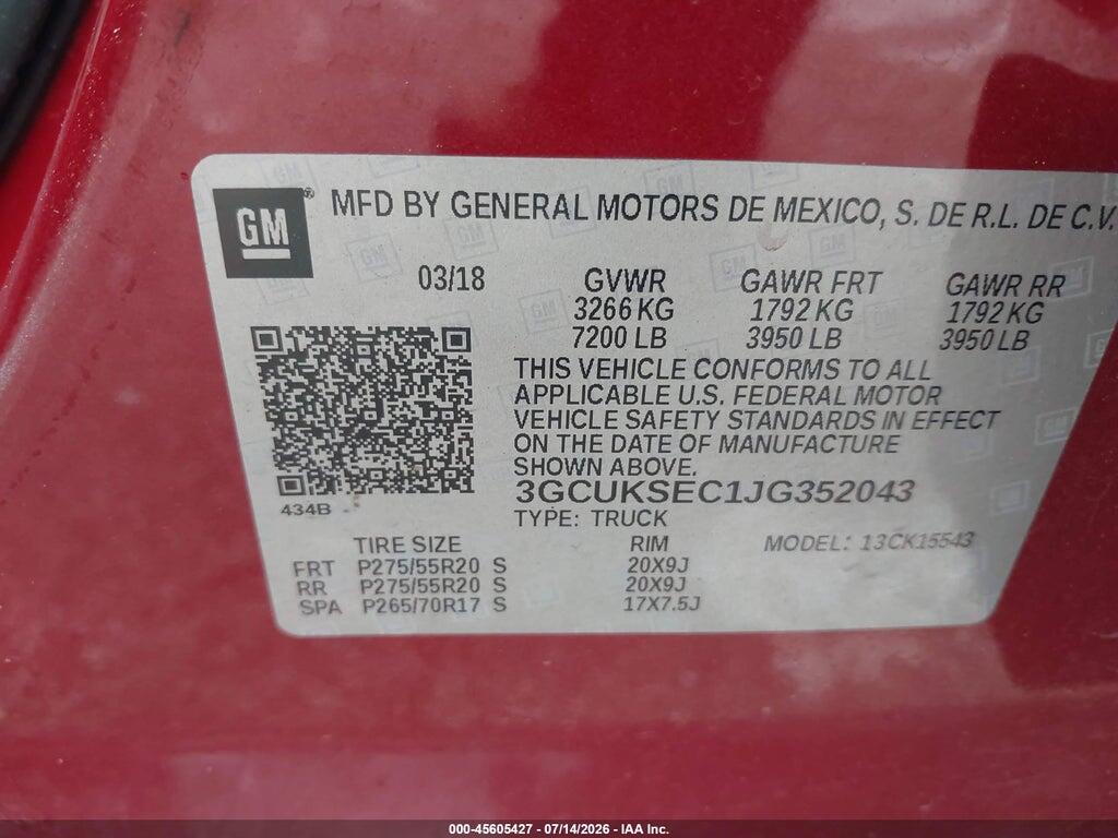 3GCUKSEC1JG352043 2018 CHEVROLET SILVERADO 1500 photo no. 9