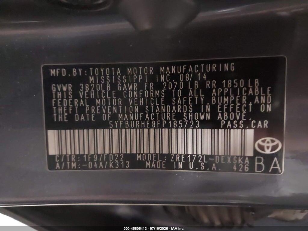 5YFBURHE8FP185723 2015 TOYOTA COROLLA photo no. 9