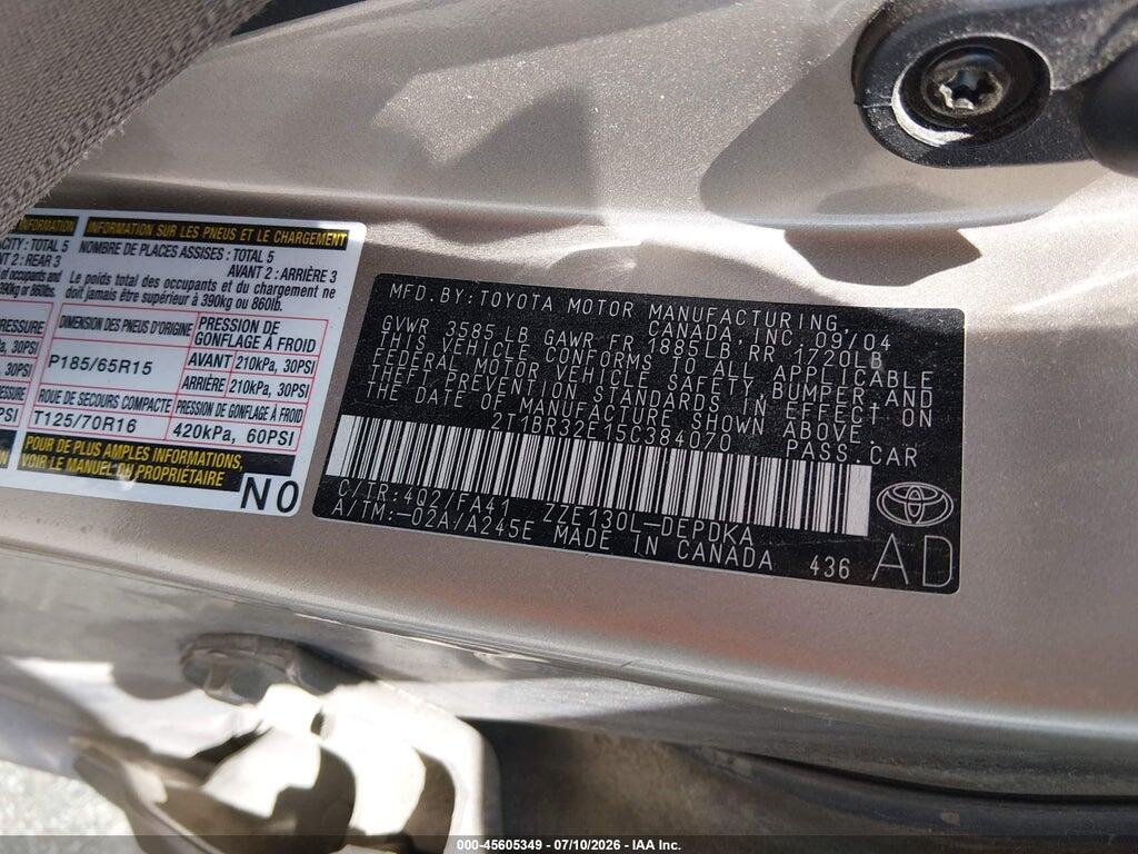 2T1BR32E15C384070 2005 TOYOTA COROLLA photo no. 9