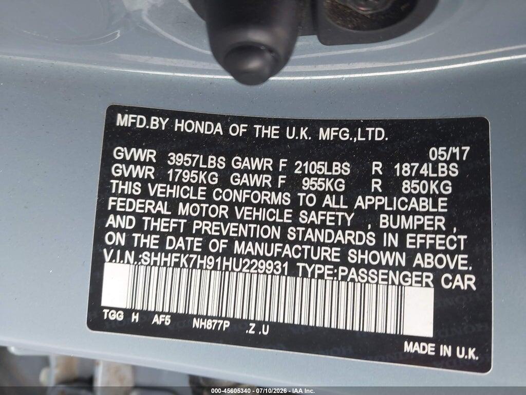 SHHFK7H91HU229931 2017 HONDA CIVIC photo no. 9