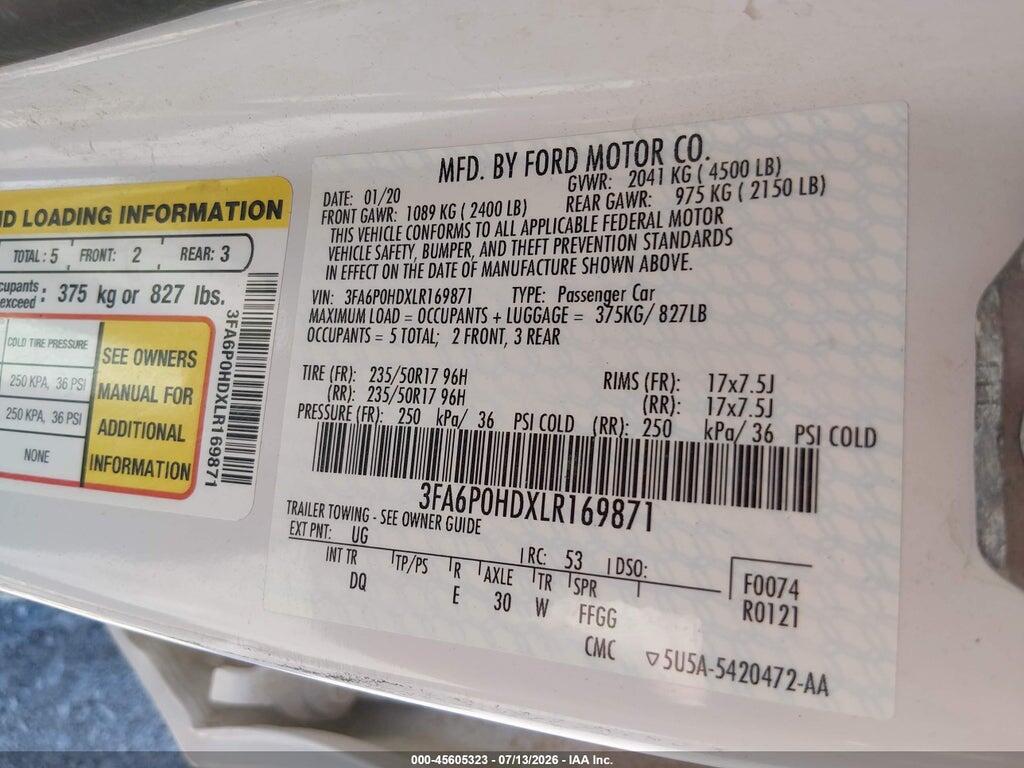 3FA6P0HDXLR169871 2020 FORD FUSION photo no. 9