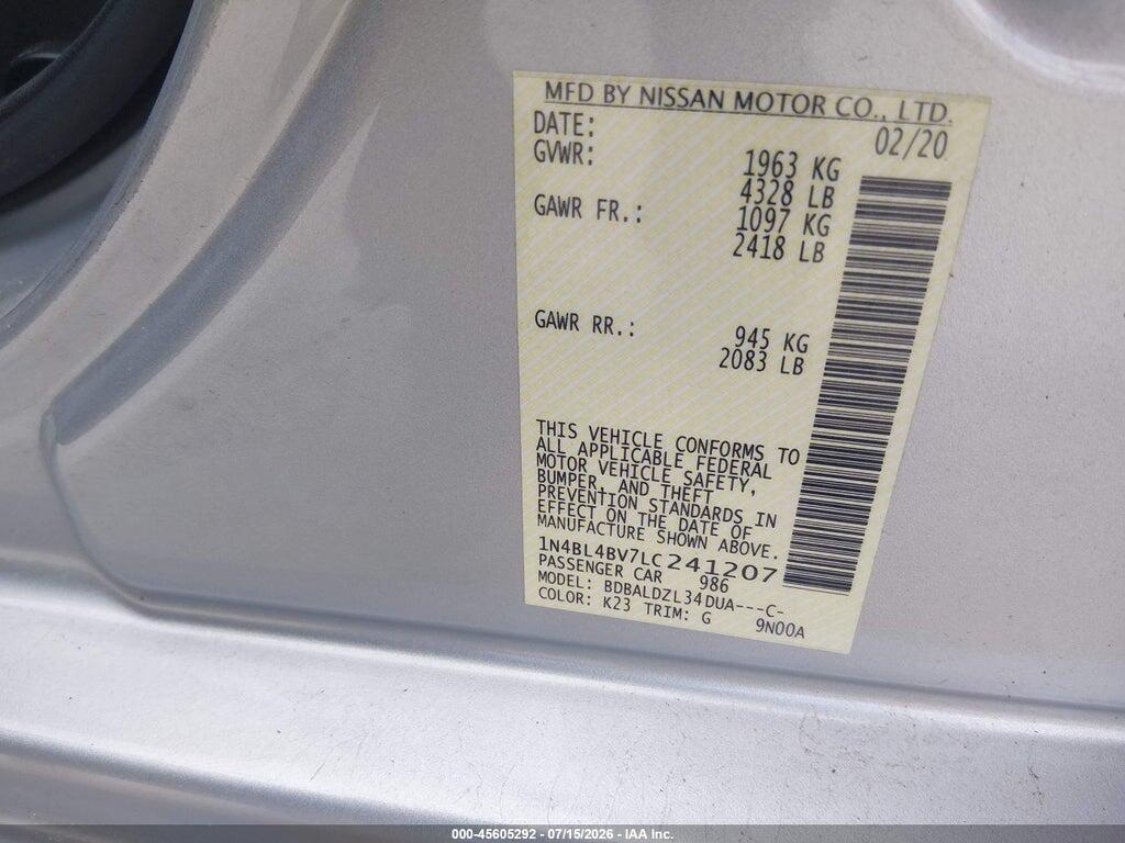 1N4BL4BV7LC241207 2020 NISSAN ALTIMA photo no. 9